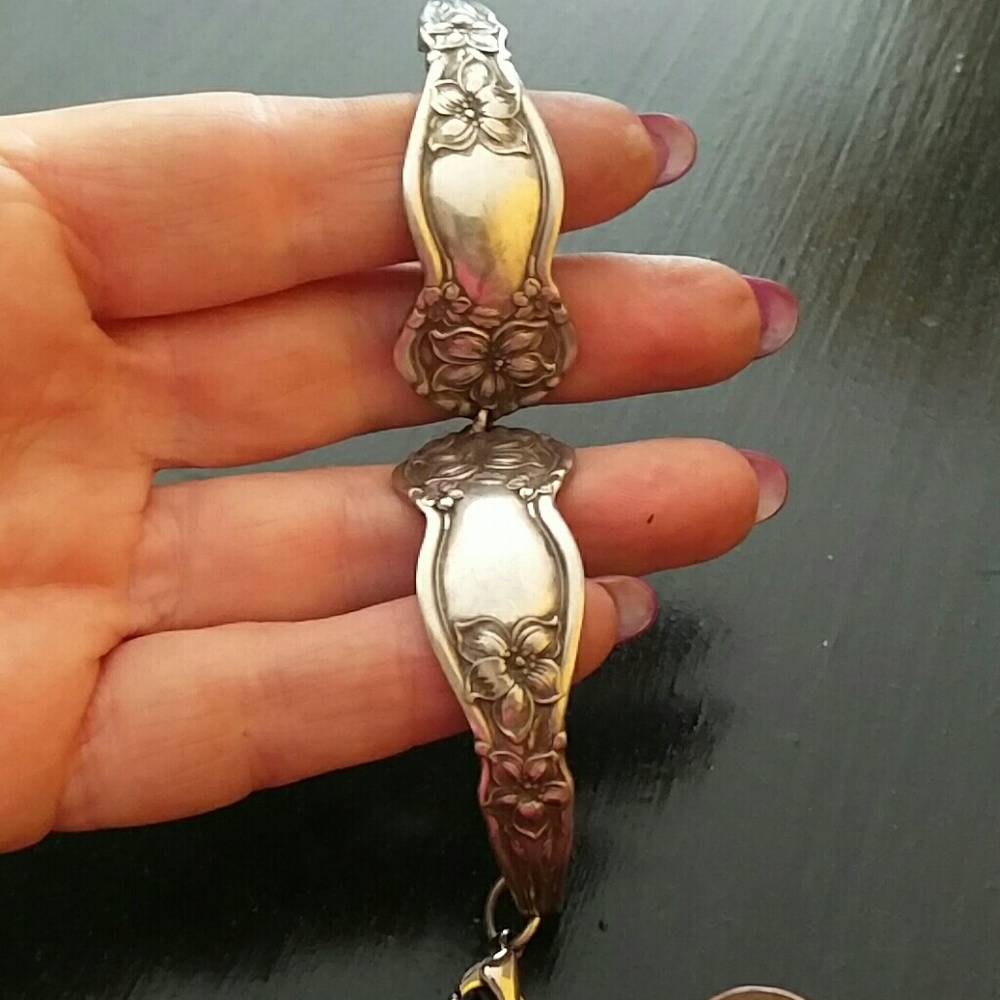 handmade and repurposed vintage silver floral 6" Spoon Bracelet